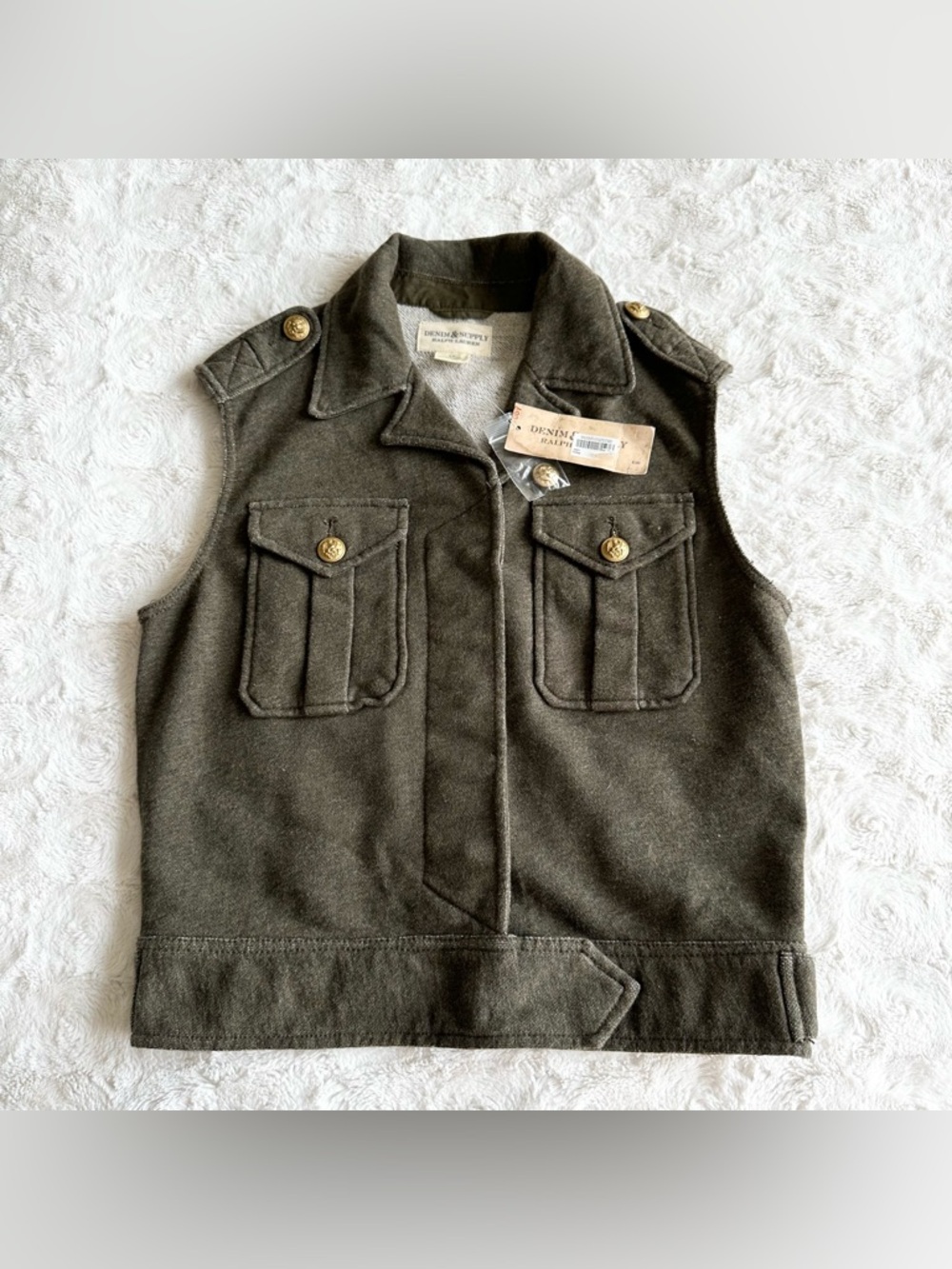 Ralph Lauren Denim Supply Vest Womens Small Green Army Officer Military USA NWT
